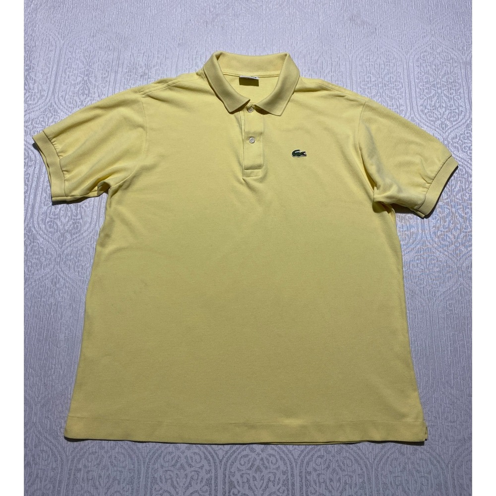 Lacoste Mens Yellow Short Sleeve Pique Polo Shirt Logo Size 5 F 5191 Cotton